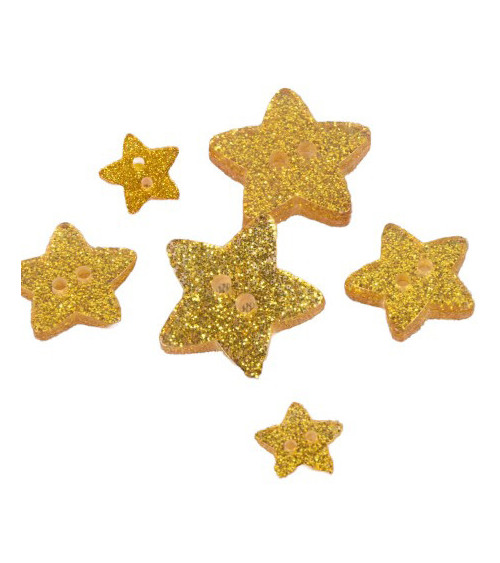 Set of 3 yellow glittery star buttons