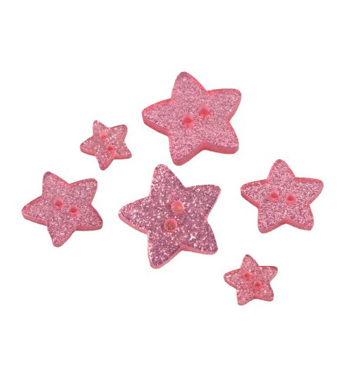 Set de 3 botones de estrella con purpurina rosa