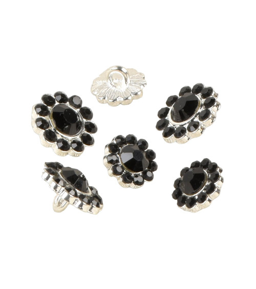 Set of 3 black rhinestone buttons