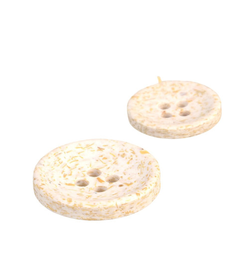 Set of 3 round rice husk buttons 4 holes white