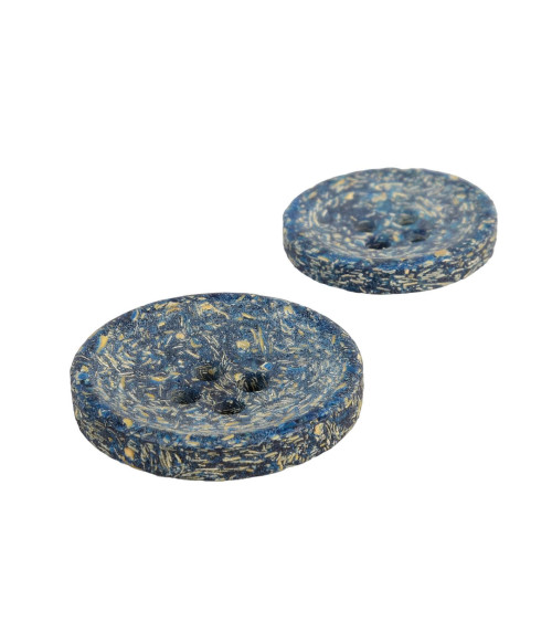 Set of 3 round rice husk buttons 4 holes French blue