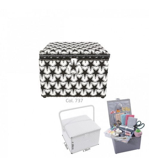 Small square sewing box L26xH19cm printed with black stars