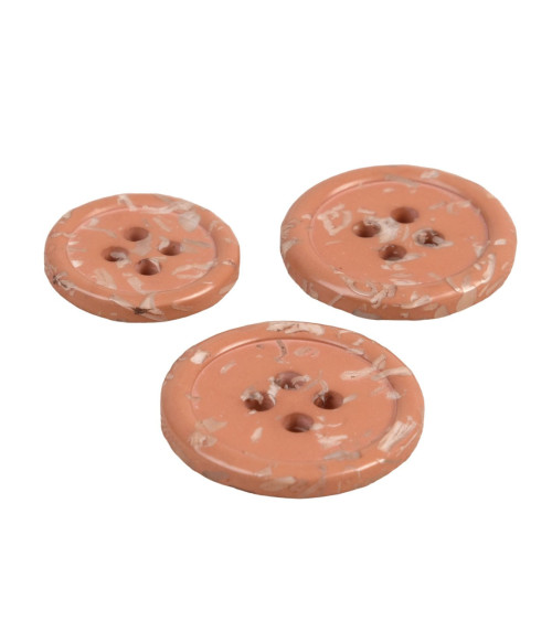 Set of 3 round buttons 4 holes recycled bottles bronze/cognac