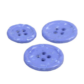 Lot de 3 boutons rond 4 trous bouteilles recyclées bleu jeans