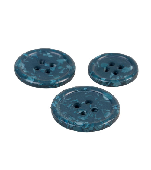 Set di 3 bottoni rotondi a 4 fori per bottiglie riciclate blu petrolio