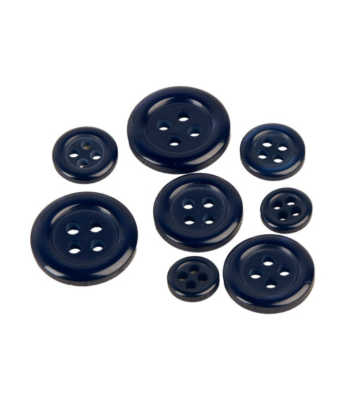 Set of 3 round buttons with 4 holes in navy blue