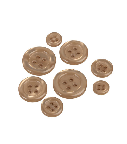 Set of 3 round buttons with 4 holes, dark beige