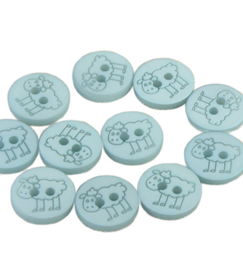 Set of 3 2-hole sheep buttons 15mm Baby blue