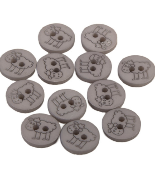 Set of 3 buttons 2 holes sheep 15mm Grey