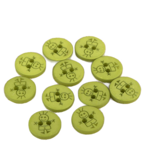 Set of 3 buttons 2 holes boy 15mm Light green