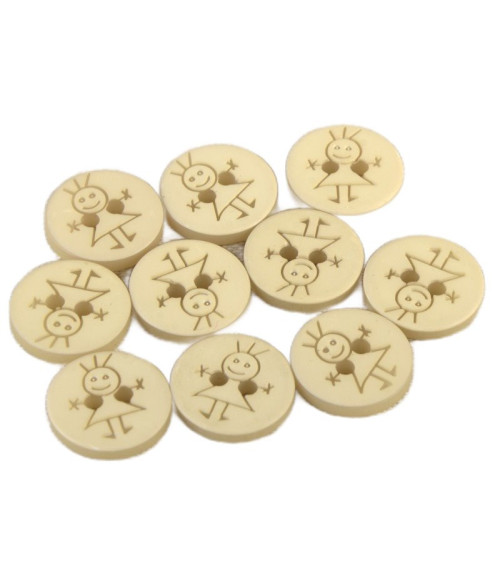 Set of 3 buttons 2 holes girl 15mm Beige Stone