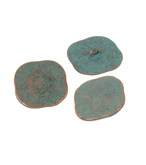 Set of 3 canary blue arabesque buttons 30mm