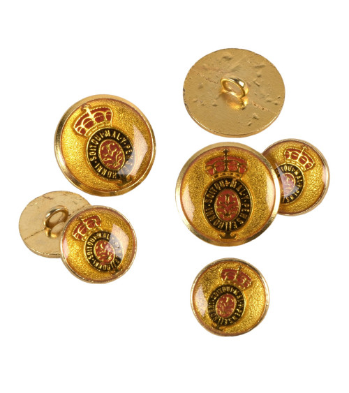 Lote de 3 botones escudo lema dorado 20mm