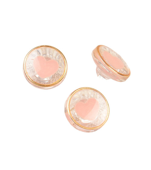 Lote de 3 botones corazón de plastico rosa bebe 11mm