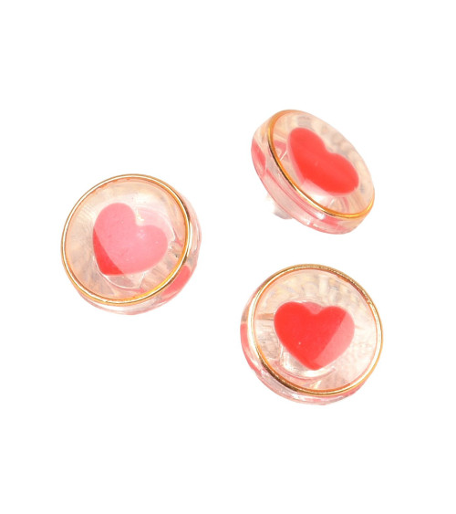 Set di 3 bottoni a forma di cuore in plastica rossa da 11 mm