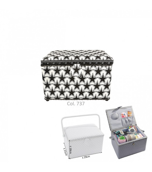 Rectangular sewing box 29x21x20cm printed black stars