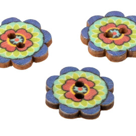 Lot de 3 boutons en bois fleur décorée multicolore 20mm