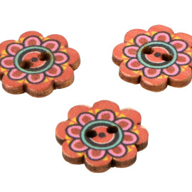 Lot de 3 boutons en bois fleur décorée multicolore 20mm