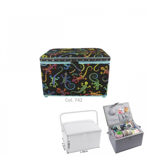 Rectangular sewing box 29x21x20cm lizards black background