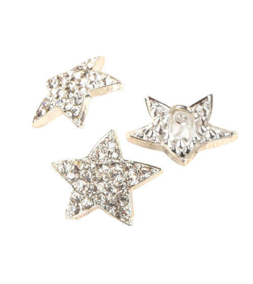 Set of 3 white rhinestone star buttons 19mm