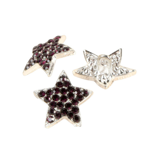 Set of 3 purple lilac rhinestone star buttons 19mm