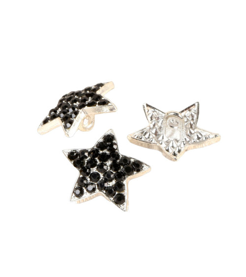 Set of 3 black rhinestone star buttons 19mm