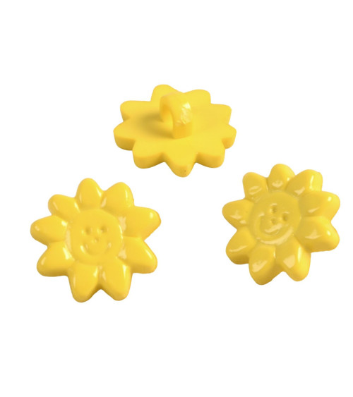 Set di 3 bottoni bambino sole giallo 15 mm