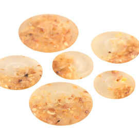 Lot de 3 boutons ronds 2 trous copeaux 15mm transparent