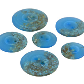 Lot de 3 boutons ronds 2 trous copeaux 15mm Bleu