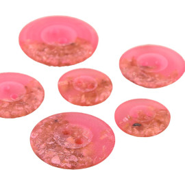 Lot de 3 boutons ronds 2 trous copeaux 19mm Fuchsia