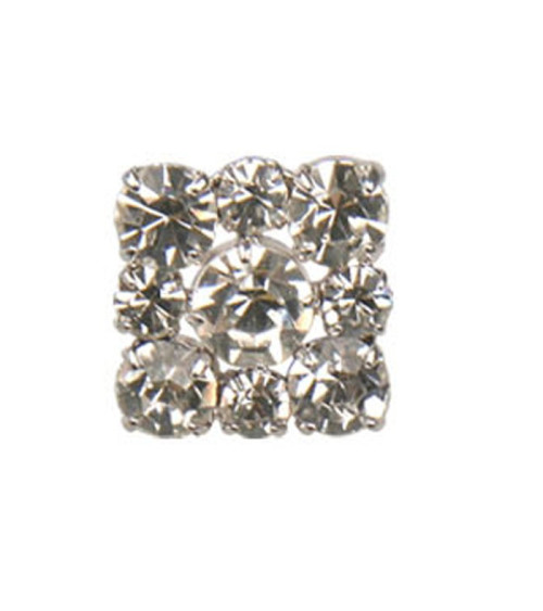 Set of 3 square crystal rhinestone buttons 12mm