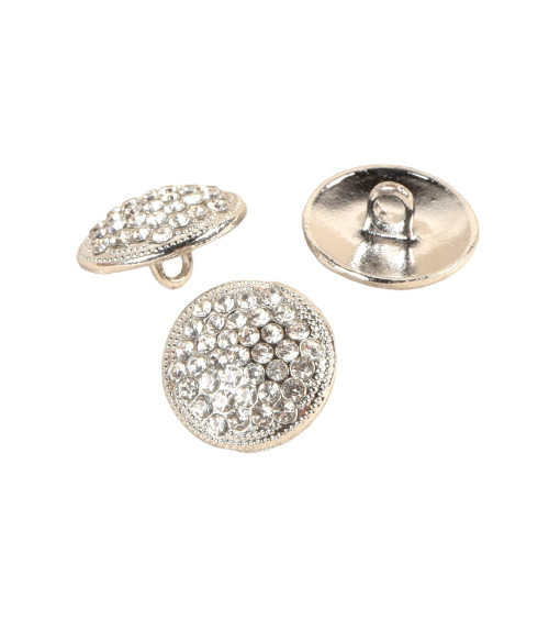 Set of 3 white rhinestone buttons 17mm