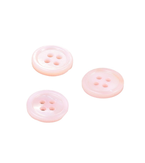 Set of 3 round shell buttons 4 holes 11mm baby pink