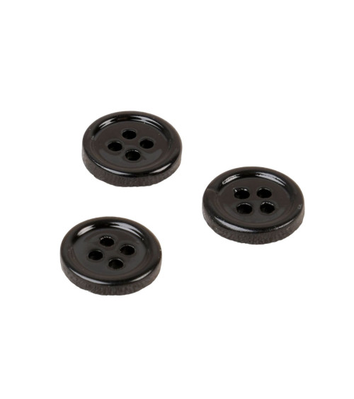 Set mit 3 runden Muschelknöpfen, 4 Löcher, 11 mm, schwarz