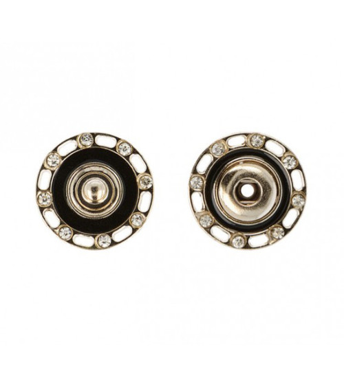 Set of 3 rhinestone snap buttons 24mm black and gold color