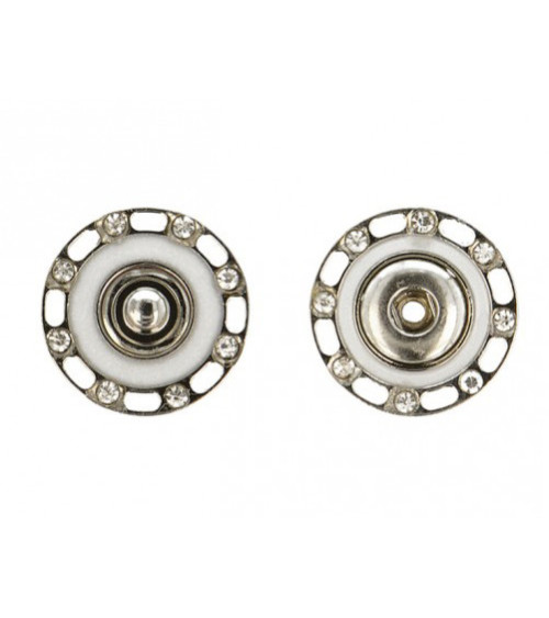 Set of 3 rhinestone snap buttons 24mm silver color