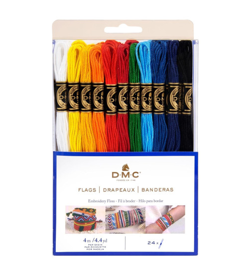 DMC - Assortment of 24 skeins of Mouliné flags thread - 100% cotton - 12 skeins of 4 meters