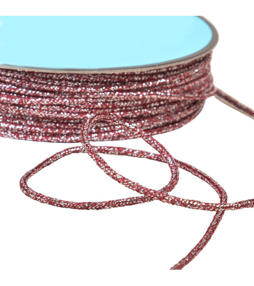 2mm burgundy/silver metal mottled cord by the meter