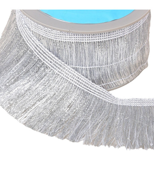 Iridescent fringe 65mm silver per meter