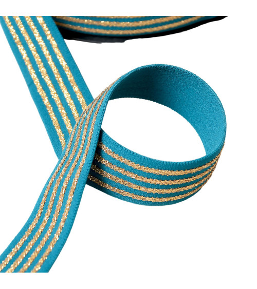 Elastic 4 metallic bands 32mm duck blue per meter