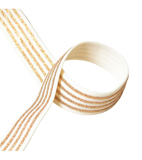 Elastic 4 metallic bands 32mm ecru/gold per meter