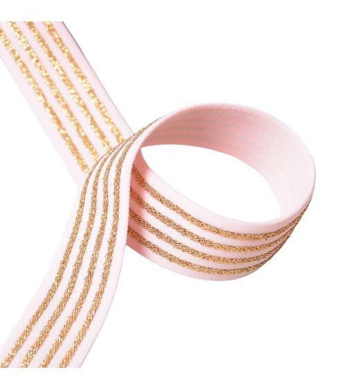 Elastic 4 metallic bands 32mm pink/gold per meter