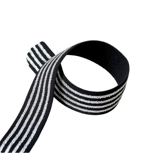 20m reel of elastic 4 metal bands 32mm black/silver