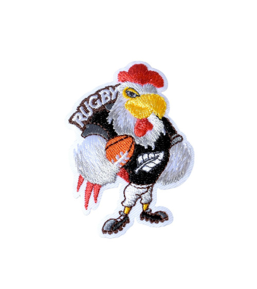 Brown rugby rooster iron-on badge 6.5cm x 4cm