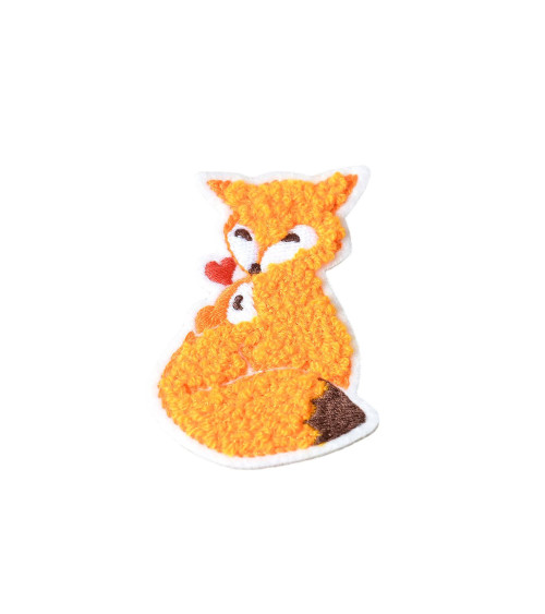 Chenille fox animal iron-on badge 6.3cm x 4cm