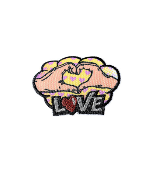 Set of 3 iron-on pop art love badges 6.3cm x 4cm