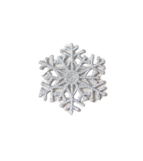 Set di 3 toppe termoadesive grandi fiocchi di neve argentati 4,8 cm x 4,8 cm