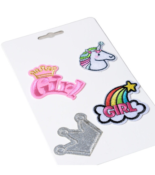 Set of 4 iron-on patches with a girly unicorn theme