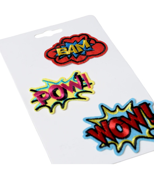 Set of 3 iron-on pop art themed badges