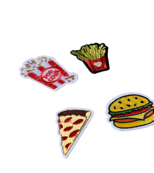 Set of 4 iron-on fast food themed badges